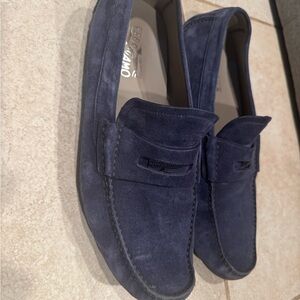 Salvatore Ferragamo Newtown Blue Marine Suede Penny Loafers